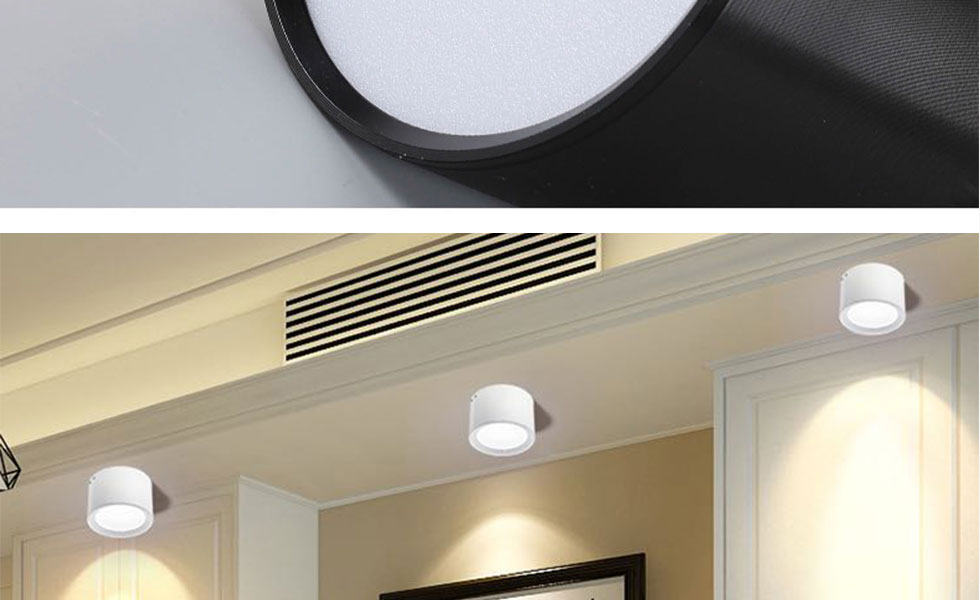 欧普照明-led明装筒灯超薄免开孔射灯黑色天花免开孔吸顶吊线家用大吸